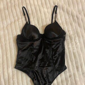 💎 NWOT Stunning Black Satin La Senza Body Suit with Sparkle Gem Straps